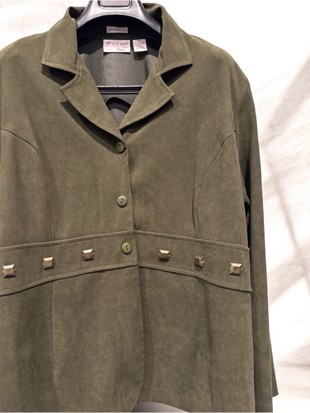Jeanne Olive Suede Stud-Waist Jacket